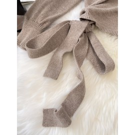 100% Wool Women's Elegant V-Neck Cardigan with Adjustable Tie Waist- Beige Long Sleeve Sweater, Lightweight Casual to Semi-Formal Outerwear for Spring