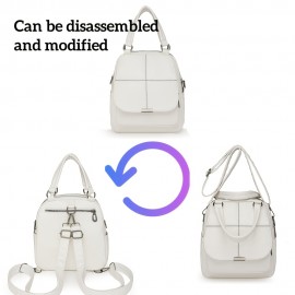 Taole Women's Vintage PU Convertible Handbag/Backpack - Adjustable & Detachable Strap, -Tone Hardware, Multi-Way Carry (Crossbody/Backpack) - Beige/White/Khaki/Red/Black, Zipper Closure for //Travel