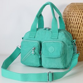 BO Women'S Multi-Pocket Nylon Crossbody Bag - Large Capacity Detachable Shoulder Strap, Multiple Zipper Pockets, Casual Style for Travel & Commuting, Available in Khaki